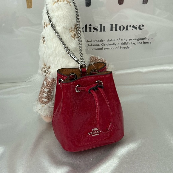Coach Handbags - NEW Coach Drawstring Wristlet Pouch Bag in Leather/Silver/ Red CZO28